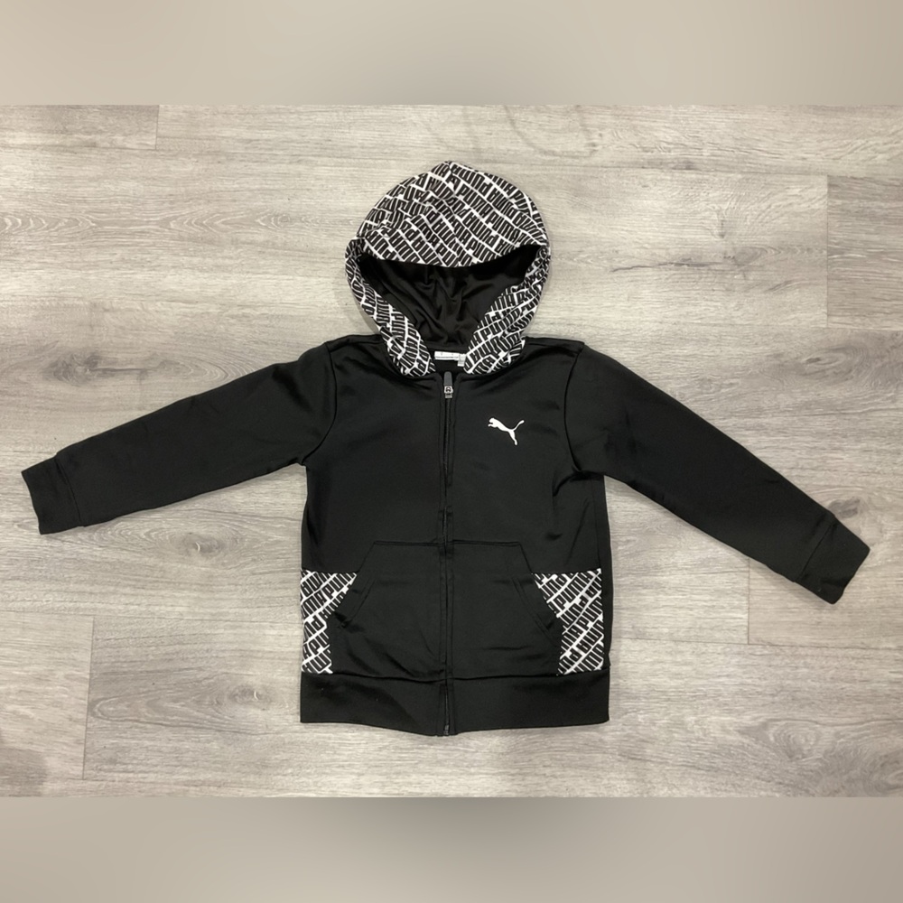 Puma Black and White Logo Pattern Zip Jacket
